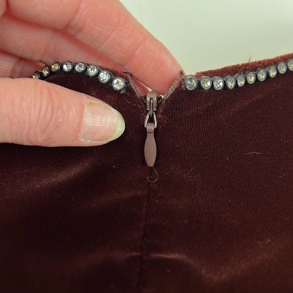 Vintage Maggy London Petite Velvet Fitted Dress with Rhinestones - Picture 3 of 8